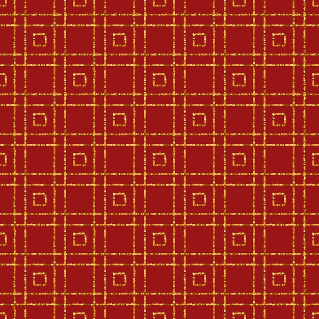 Grilla cuadrada dorada patrón sin costuras vectorial chino sobre fondo rojo