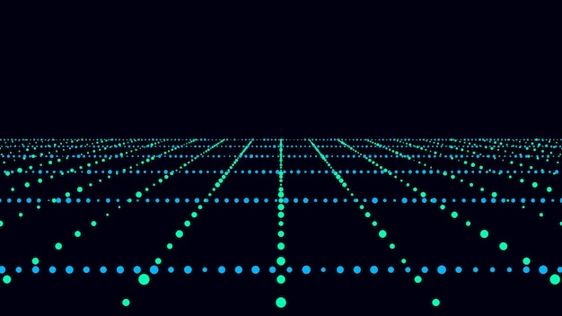 Grilla de perspectiva verde abstracta Fondo digital en estilo retro Paisaje cibernético en fondo negro Ilustración vectorial