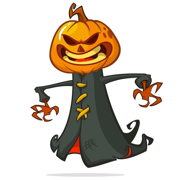 Grim reaper cabeza de calabaza personaje de dibujos animados Halloween jack o linterna diseño de ilustración para invitación de fiesta o cartel Vector espantapájaros