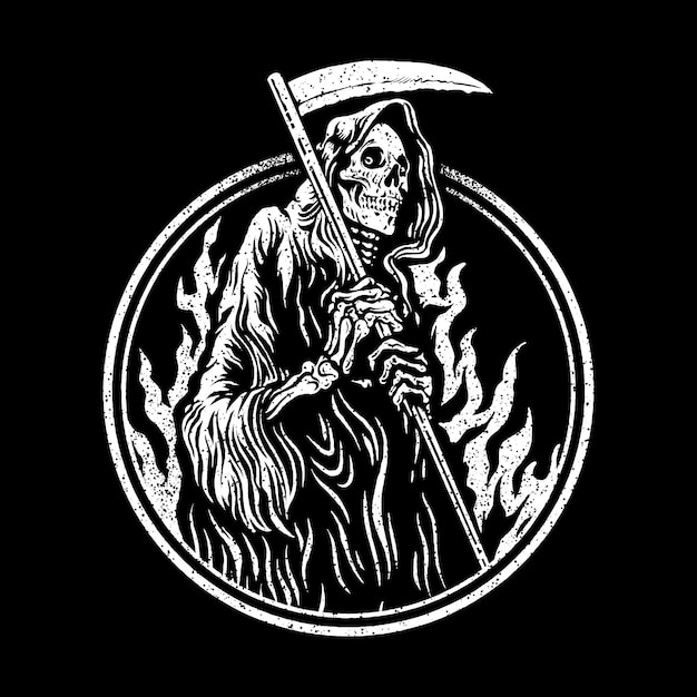 Grim Reaper Círculo del Infierno Vector de ilustración en blanco y negro
