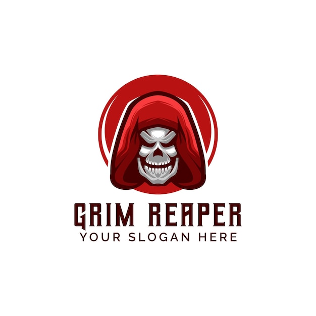 Grim reaper en la ilustración de vector de plantilla de diseño de logotipo de color rojo