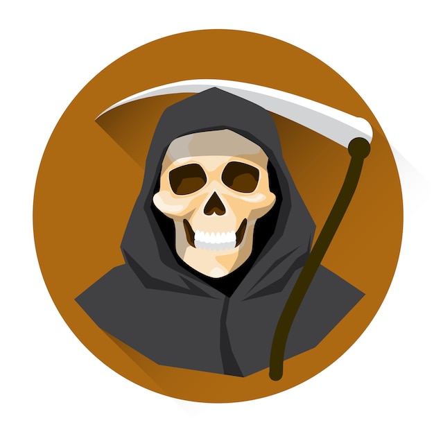 Grim reaper skeleton hold scythe icono de vacaciones de halloween