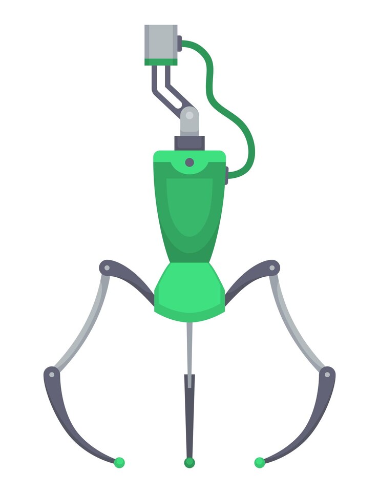 Vector gripper de garra mecánica gripper robótico mecánico ganchos de juegos de arcade de brazo para premios mecanismos tecnológicos para la transferencia de bienes gripper robot de garra en fábrica ilustración vectorial