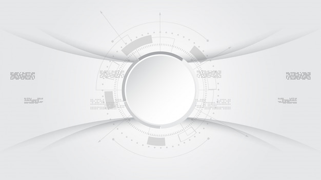 Gris blanco Fondo de tecnología abstracta con diversos elementos tecnológicos Concepto de comunicación de alta tecnología Fondo de innovación Círculo espacio vacío para el texto