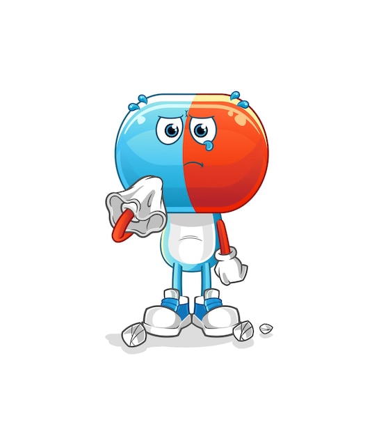 Grito de dibujos animados de cabeza de cápsula con un vector de mascota de dibujos animados de tejido