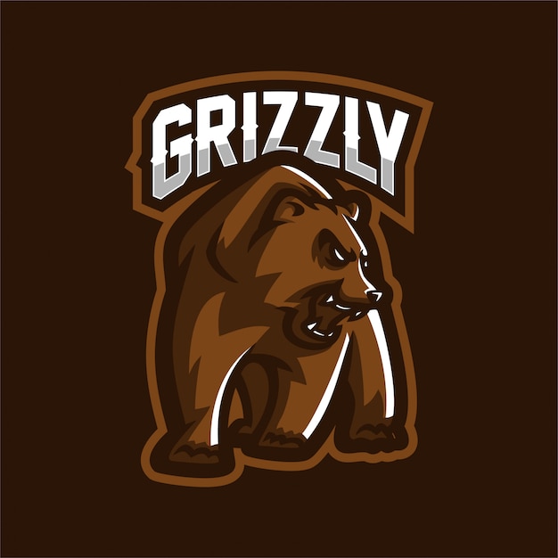 Grizzly bear esport gaming mascot logo template