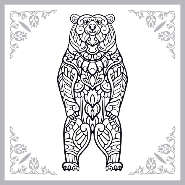 Grizzly bear zentangle artes aislado sobre fondo blanco.