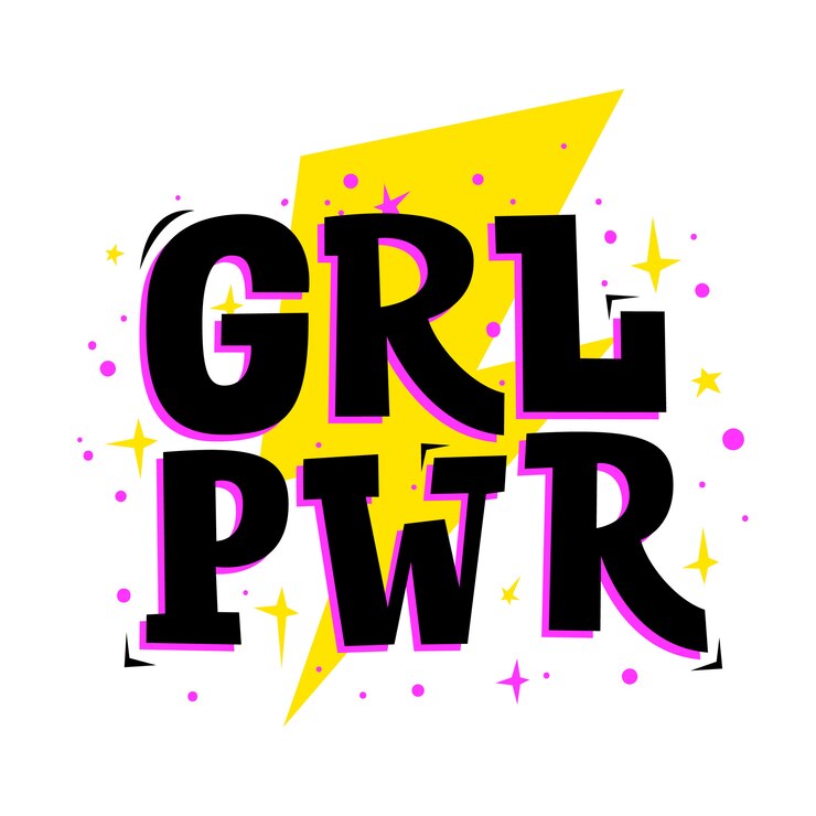 Vector grl pwr. frase de motivación chica poder. lema feminista. impresión de vectores para ropa de niñas, tarjetas de fiesta y accesorios para adolescentes.
