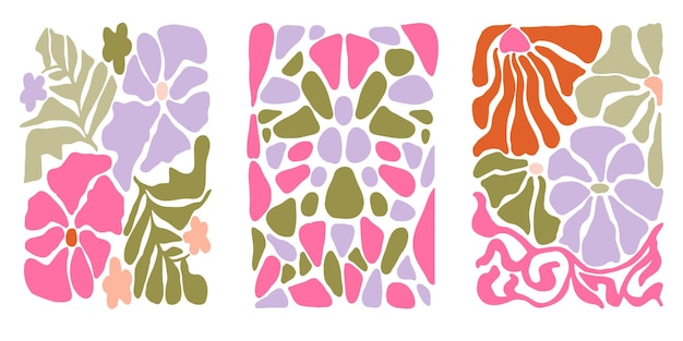 Groovy azulejos florales en Matisse vibraciones de moda ingenuo conjunto floral estampados Art Nouveau