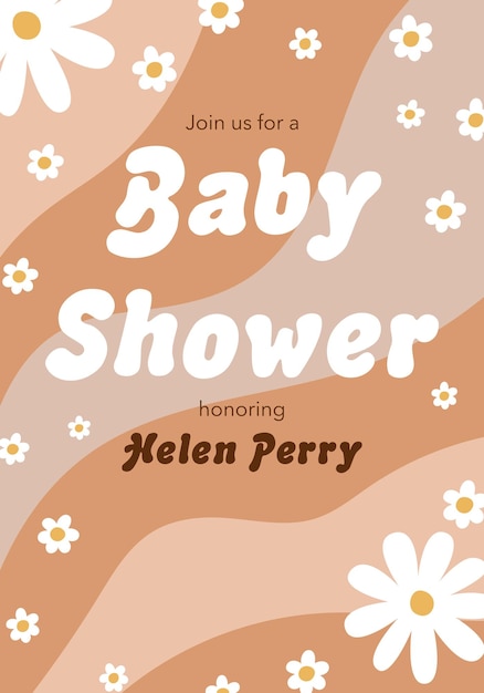 Groovy baby shower invitación retro 70s tarjetas de felicitación retro 70s cartoon floral baby shower party poster