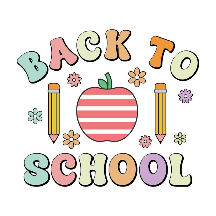 Vector groovy back to school diseño tipográfico para niños letreros coloridos de regreso a la escuela