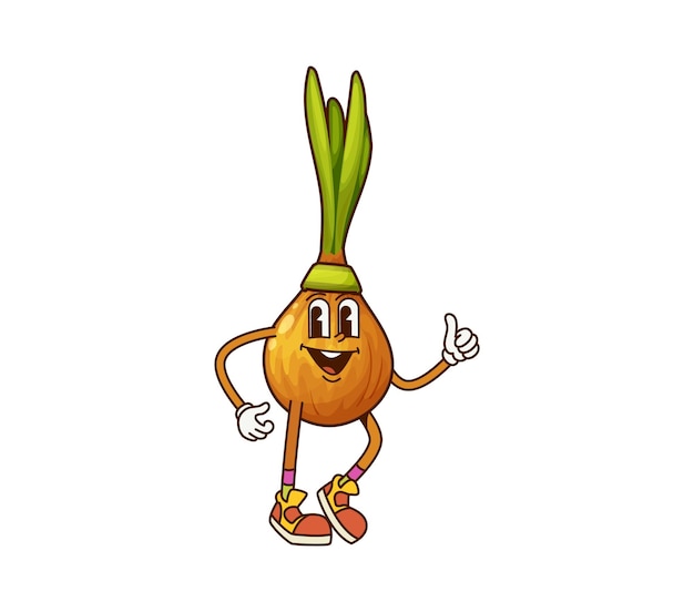 Groovy cebolla vegetal personaje de dibujos animados en el deporte