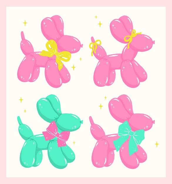 Groovy Coquette Balloon Dog con arco en el diseño plano minimalista pastel vibrante y audaz