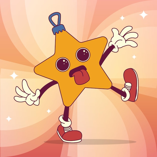 Groovy estrella de juguete de Navidad en estilo retro Cartel para las vacaciones Ilustración vectorial EPS10
