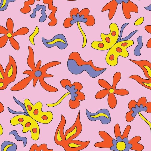 Groovy floral retro de patrones sin fisuras