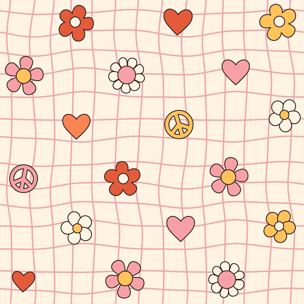 Groovy fondos encantadores Amor concepto Feliz día de San Valentín tarjeta de felicitación Colores rosa y rojo
