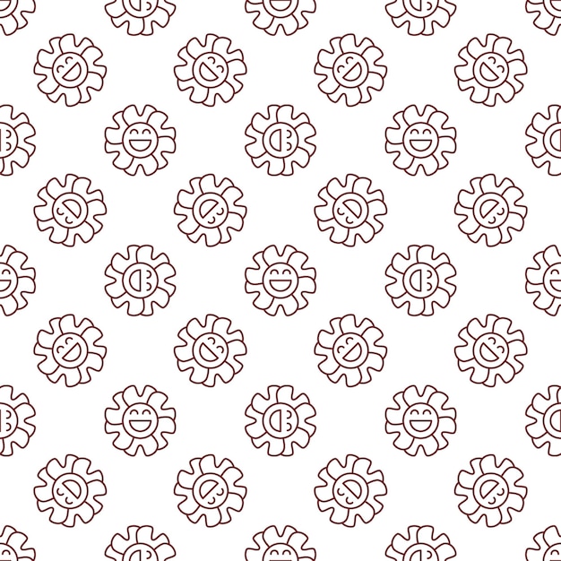 Groovy Funny Geometric Flower vector lineal con patrón sin costura