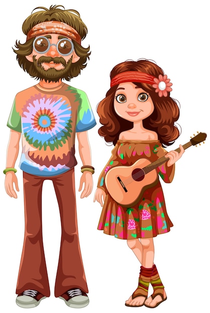 Groovy Hippie Duo con una ilustración de guitarra