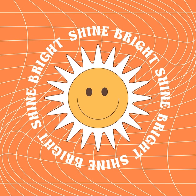 Groovy hippy 70s Divertido sol de dibujos animados Pegatina en estilo de dibujos animados psicodélico retro de moda