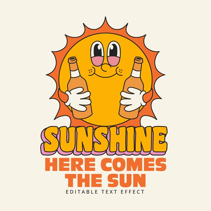 Vector groovy la ilustración de dibujos animados de sol