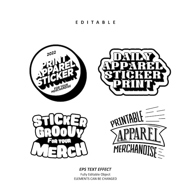 groovy Negro blanco Ropa diaria Pegatina ruta calcomanía impresión logotipo editable efecto de texto premium