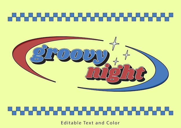 Groovy night concepto de plantilla de efecto de texto de letrero de moda para redes sociales e impresión