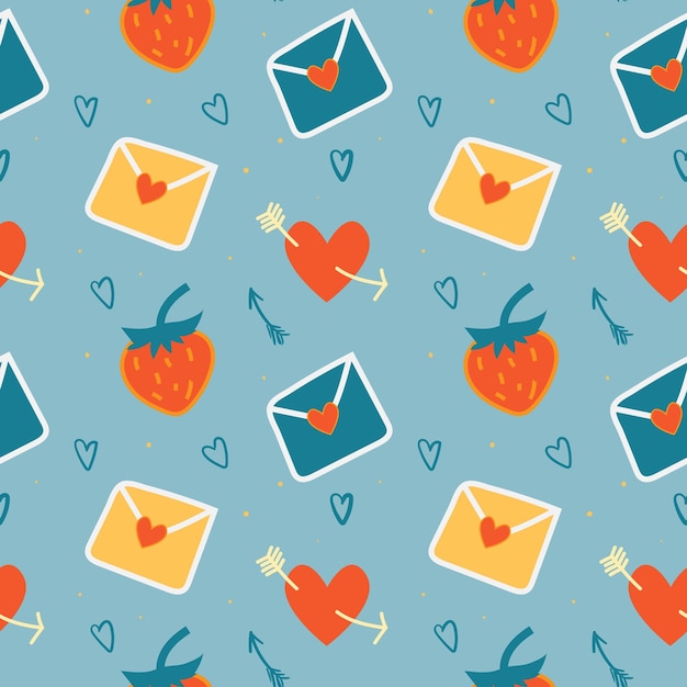 Groovy patrones sin fisuras con corazones sobres postales fresa Vector fondos