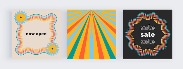 Groovy plantilla de banners retro para publicaciones en redes sociales con líneas de marcos