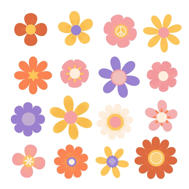 Groovy retro conjunto de flores de margarita