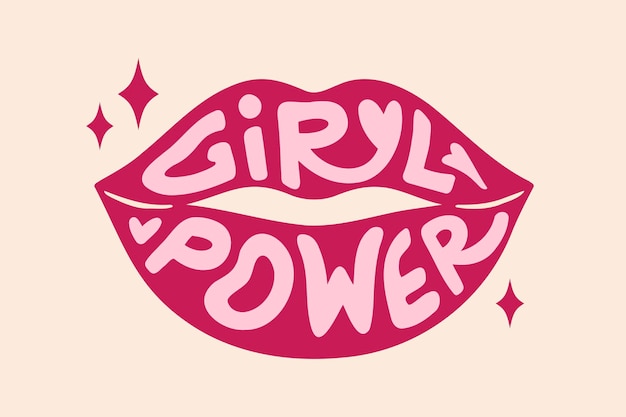 Groovy retro letras girl power en labios rojos forma retro años 60 o 70 eslogan feminista para camisetas