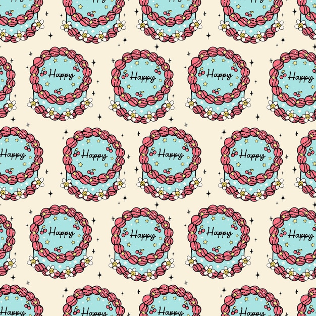 Groovy Retro Vintage blue Cake patrón sin costuras dibujado a mano garabateado aislado en el fondo