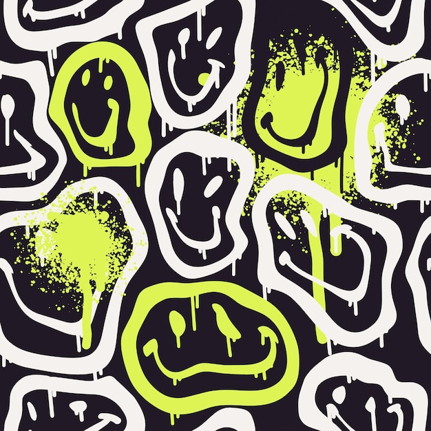 Groovy sonrisa de patrones sin fisuras en estilo Urban street art sobre fondo negro Diseño gráfico unisex