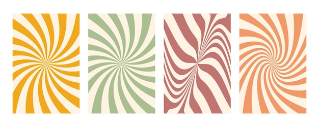 Groovy swirl strip set dibujado a mano groovy hippie fondos y2k estética distorsionadas rayas de remolino