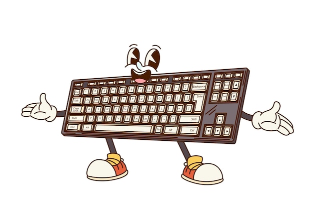 Groovy teclado de computadora personaje de dibujos animados retro