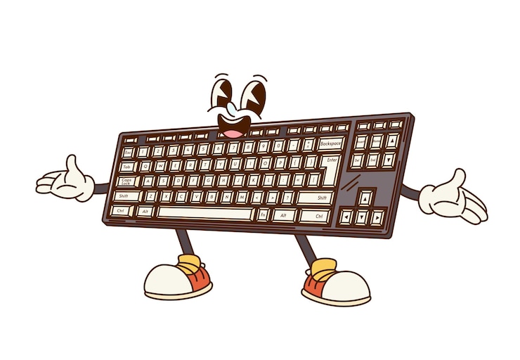 Vector groovy teclado de computadora personaje de dibujos animados retro