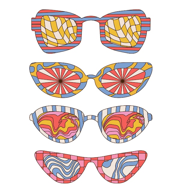 Groovy trippy psicodélica colección de gafas de sol retro s s elementos gráficos de las gafas con abstracto