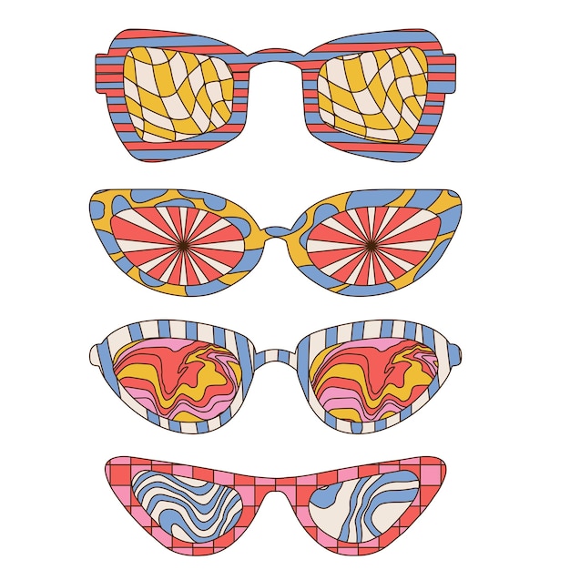 Groovy trippy psicodélica colección de gafas de sol retro s s elementos gráficos de las gafas con abstracto