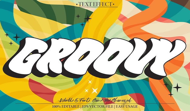 Groovy Vector Texto Efecto Editable Alfabeto Retro Funky Groovy Psicodélico dibujos animados Hippy