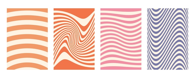 Groovy wave stripe set dibujado a mano groovy hippie fondos distorsionados rayas desiguales rayas deformadas