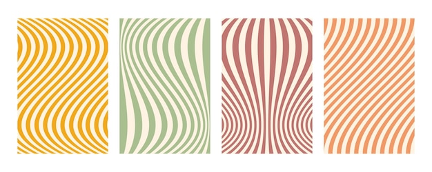 Groovy wave stripe set dibujado a mano groovy hippie fondos distorsionados rayas verticales deformadas