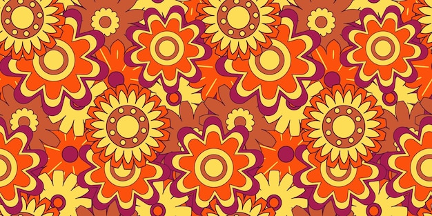 Vector groovy y2k retro de patrones sin fisuras con flor ilustración de vector retro fondo de flor groovy ilustración de patrones sin fisuras hippie colorido