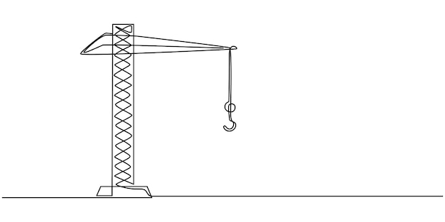 Grúa de torre una línea línea continua arte de línea de contorno grúa de torre arte vectorial dibujado a mano