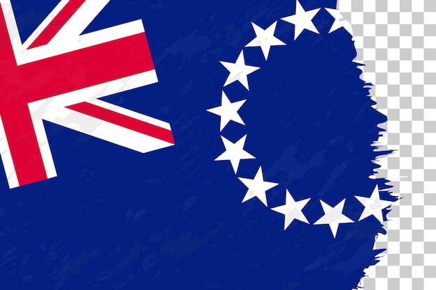 Grunge abstracto horizontal cepillado bandera de las Islas Cook en rejilla transparente