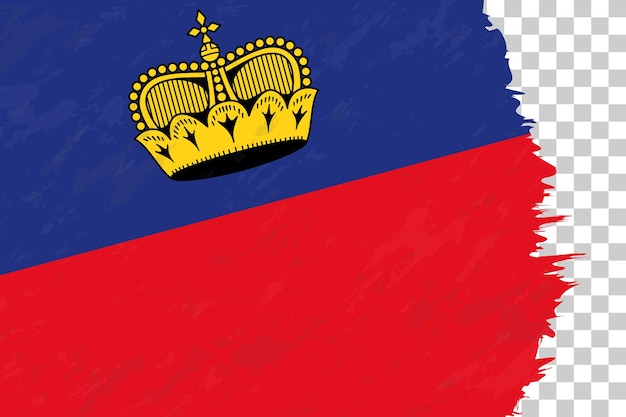 Grunge abstracto horizontal cepillado bandera de Liechtenstein en rejilla transparente