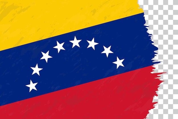 Grunge abstracto horizontal cepillado bandera de Venezuela en rejilla transparente