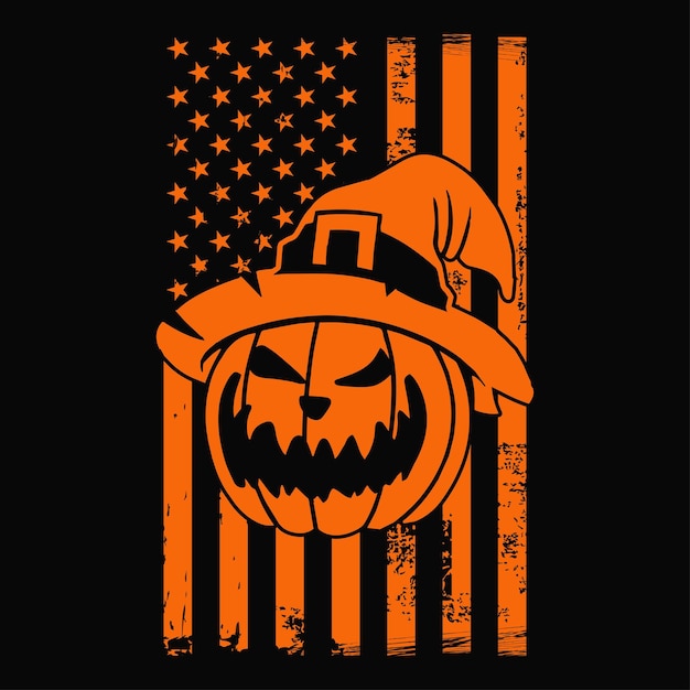 Grunge bandera americana con calabaza Halloween concepto camiseta diseño gráfico vectorial