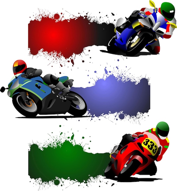 Grunge blot banners con imagen de ciclistas ilustración vectorial