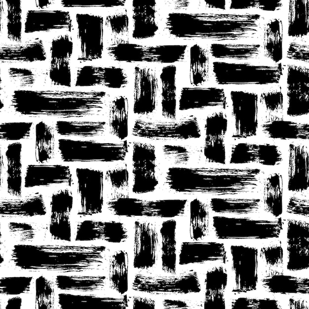 Grunge Brushstroke patrón sin costuras con pinceladas dibujadas a mano Ornamento para imprimir en cubierta de tela y embalaje Ornamento vectorial simple en blanco y negro aislado sobre fondo blanco