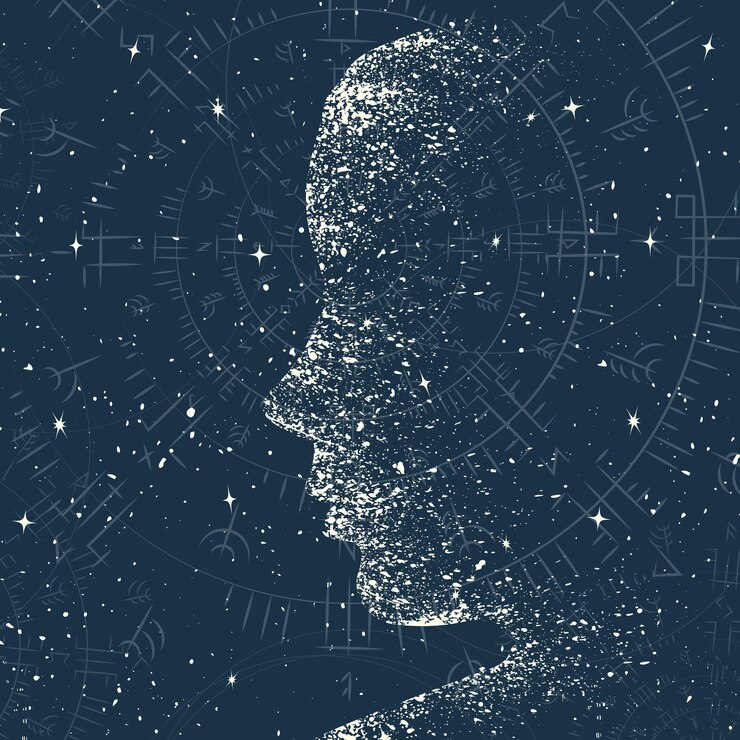 Vector grunge cabezas de mujeres del espacio oscuro