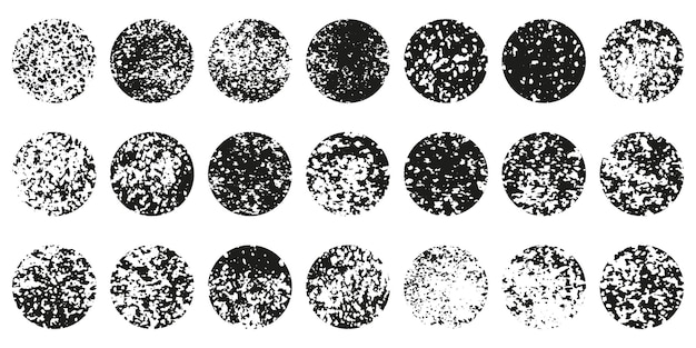 Grunge Circle Shape Set Textura sucia Pincel de pintura Colección circular Efecto de mancha redonda negra